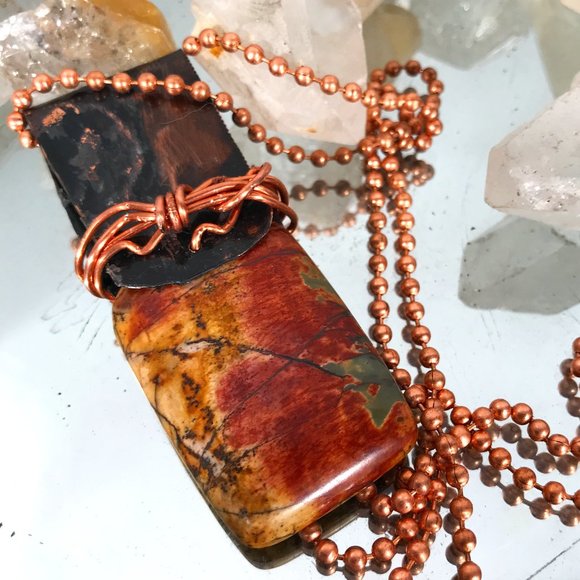 Conceptual Subculture Jewelry - Picasso Jasper  Pendant Necklace Copper DOG Tag